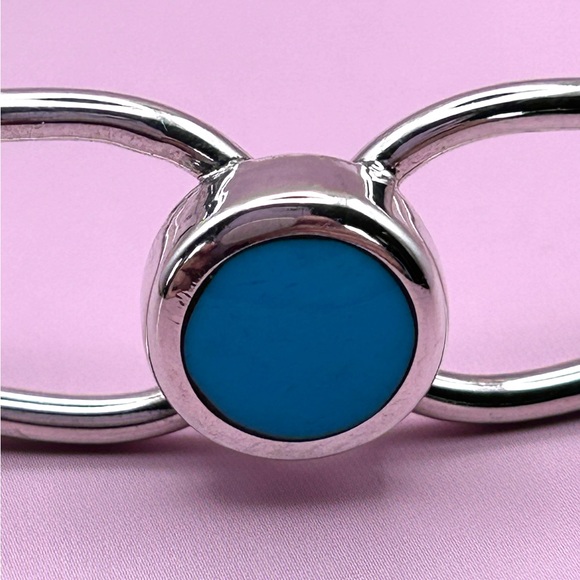 Vintage 950 Sterling Silver Mexico Turquoise Split Cuff Bracelet 7" EEUC - Picture 6 of 9